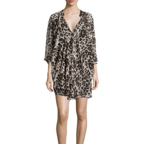 Diane von Furstenberg Fleurette Leopard Silk Chiffon Batwing Sleeve Mini Dress - Picture 1 of 13